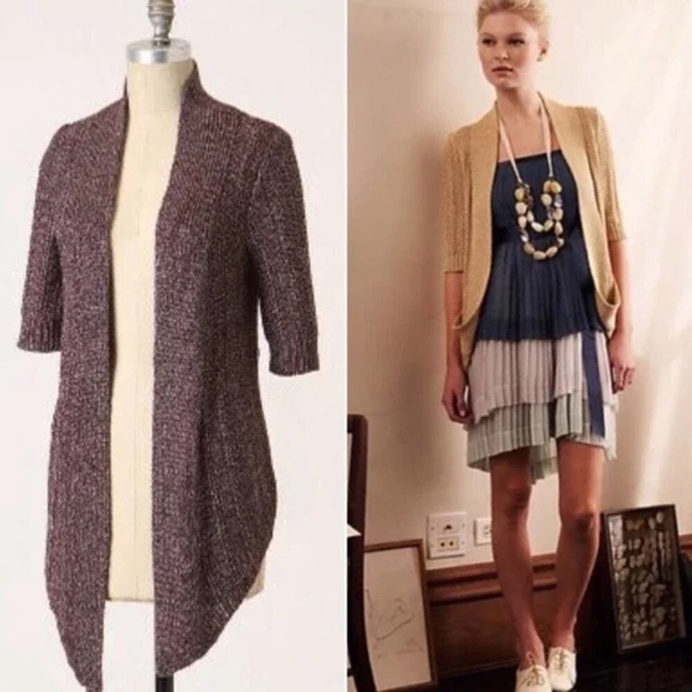 Anthropologie Moth Cardigan Sweater Shimmer Pin Up Boho Cottage Purple Size M